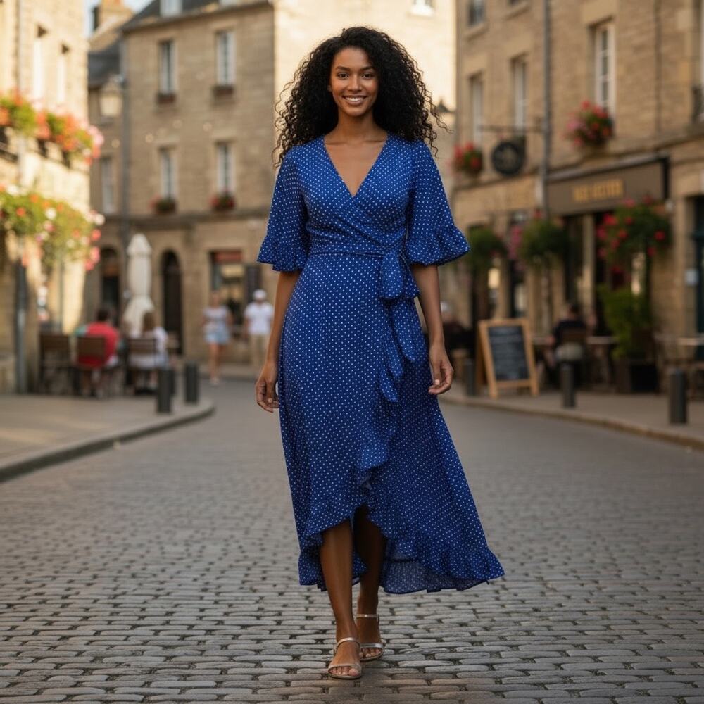 Vintage Midi Dress Wrap Polka Dot